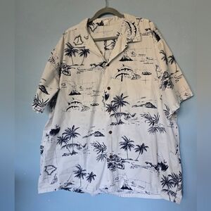 Palmwave Mens Hawaiian Print Shirt Size 3XL White